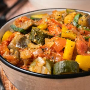 Vegan ratatouille in a bowl.