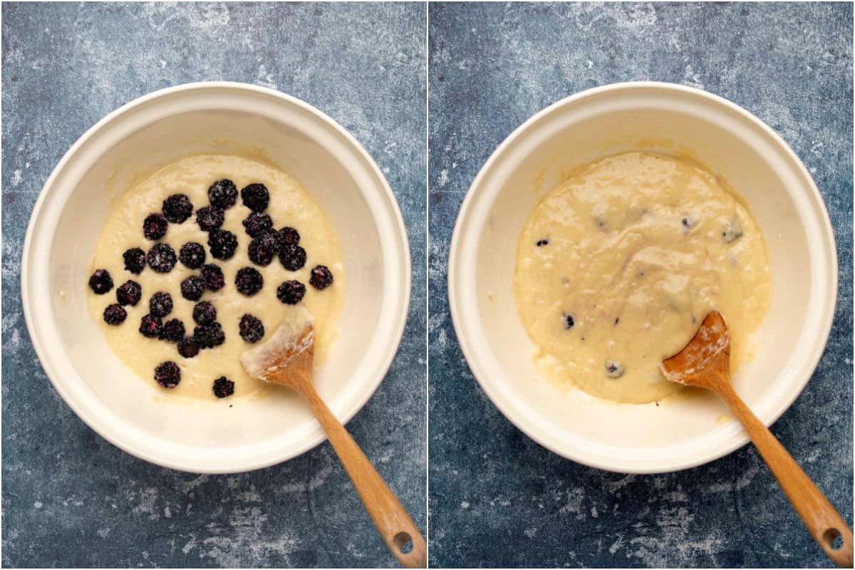 Blackberries added to batter and folded in.