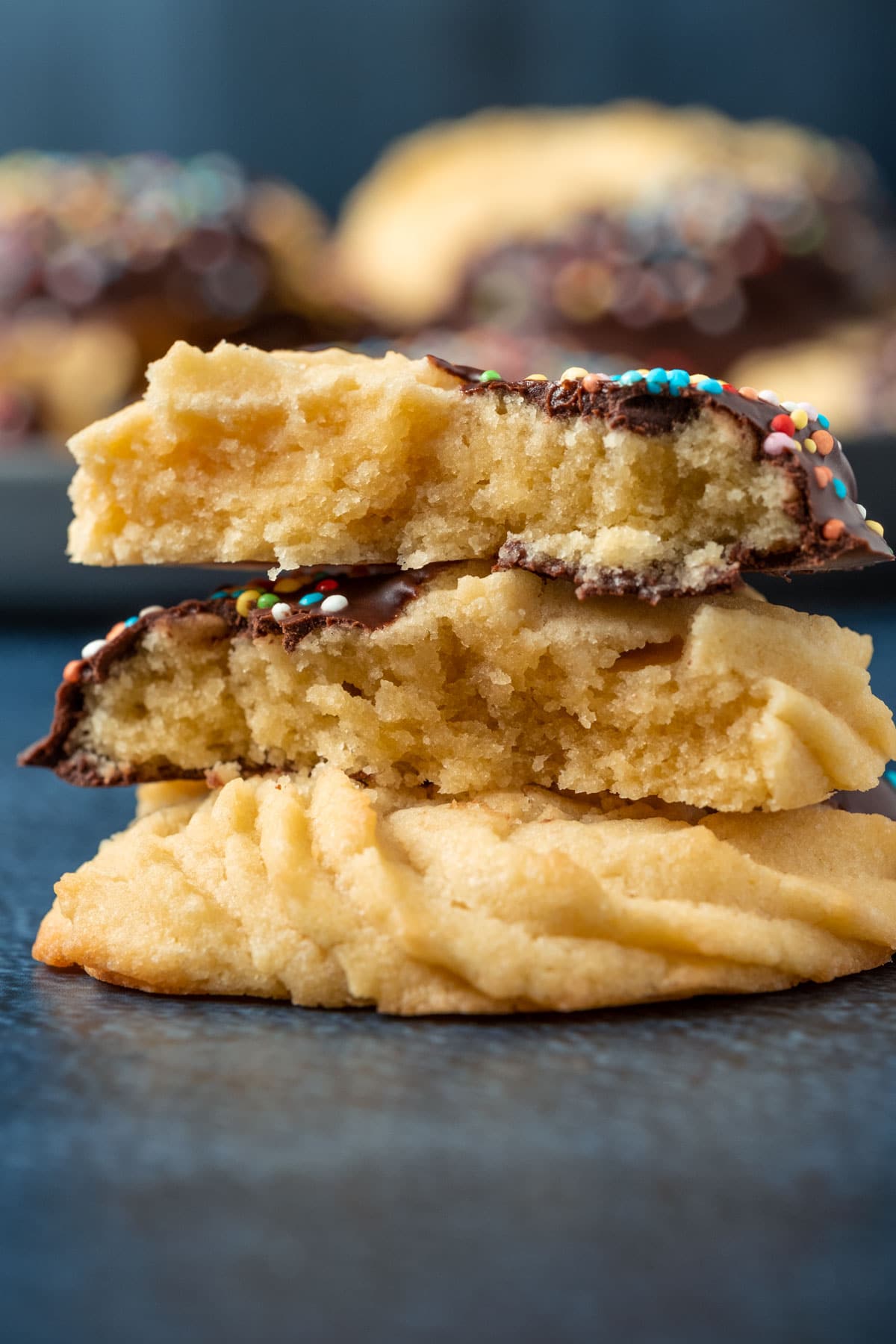 Vegan butter cookie broken in half.