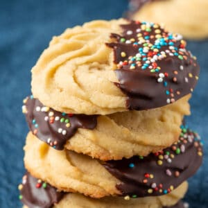 Vegan butter cookies in a stack.