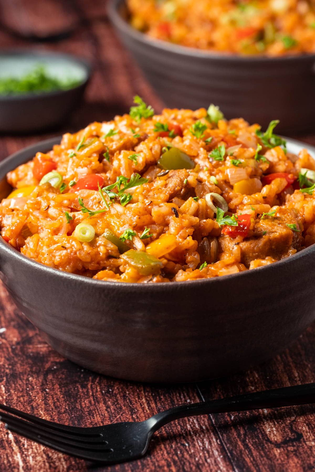 Vegan jambalaya in a bowl.