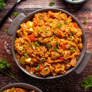 Vegan jambalaya in a bowl.