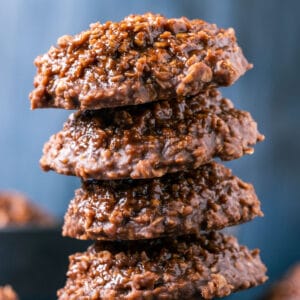 Stack of vegan no bake cookies.